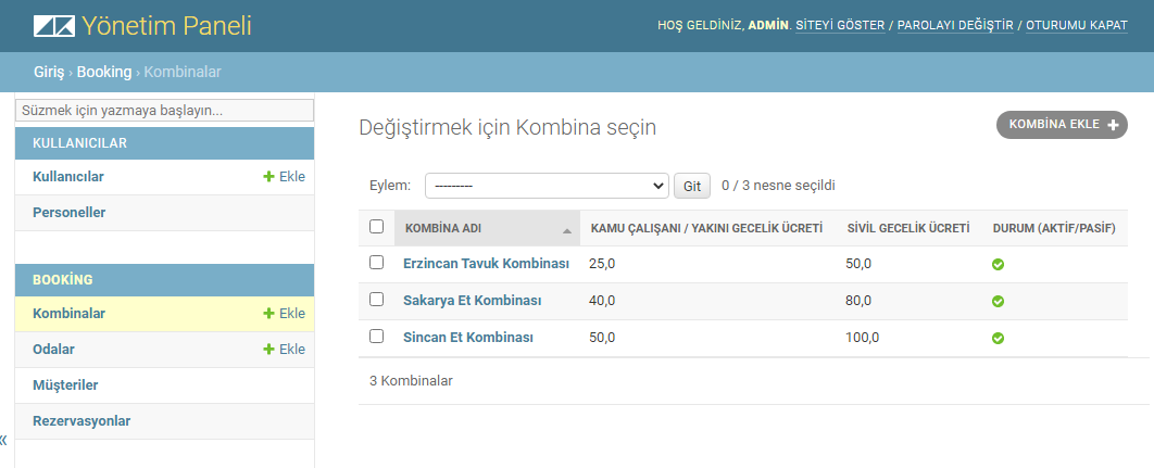 Misafirhane Yönetim Sistemi - yönetim paneli